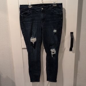 Old Navy Mid-Rise Rockstar Dark Blue Distressed Skinny Jeans Size 16P